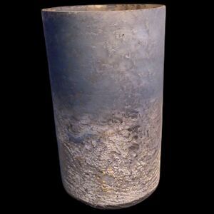 Large Cylinder Blue & Silver Mercury-Glass-Look Pillar Candle Holder Vase 5"x10"